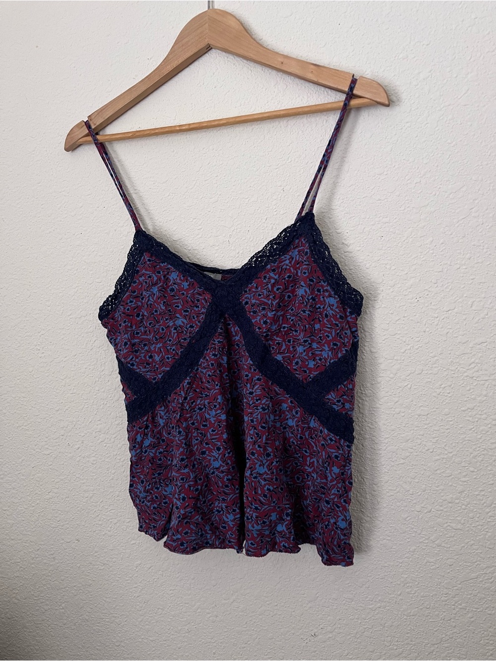 aerie Floral Lace-Trim Cami in Purple and Blue